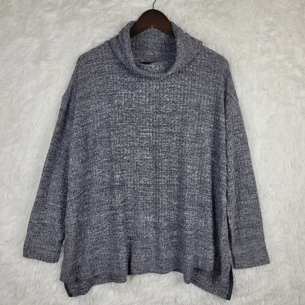 Large Maeve Anthropologie Gray Ribbed Cowl Neck Tunic Sweater Asymmetric Boho